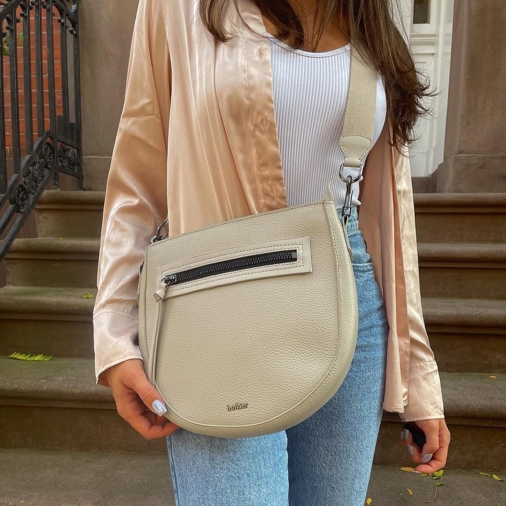 BEIS Cream Pebbled Leather Crossbody Saddle Bag